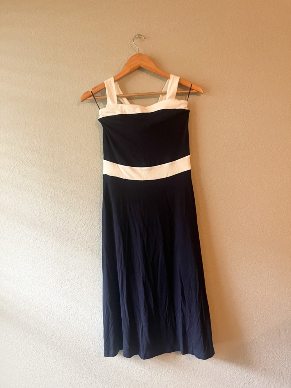 Boden Navy Halter Neck Midi Dress with White Contrast Bands Size 2